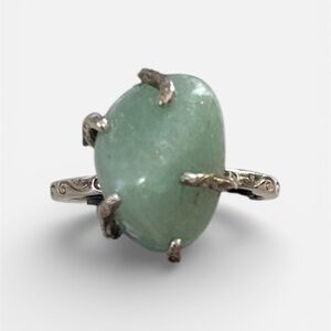 Natural Aventurine 925 Sterling Silver Ring Adjustable Handmade